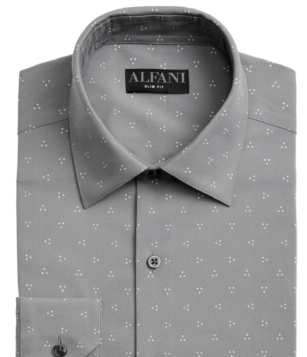 Camisa social masculina Alfani Slim Fit com elasticidade bidirecional, cinza, tamanho 32x33