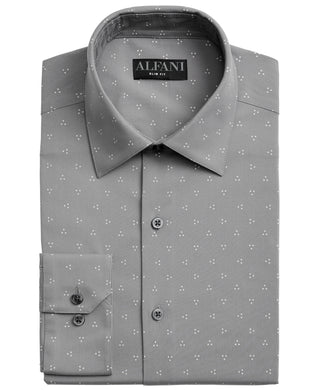 Camisa social masculina Alfani Slim Fit com elasticidade bidirecional, cinza, tamanho 32x33