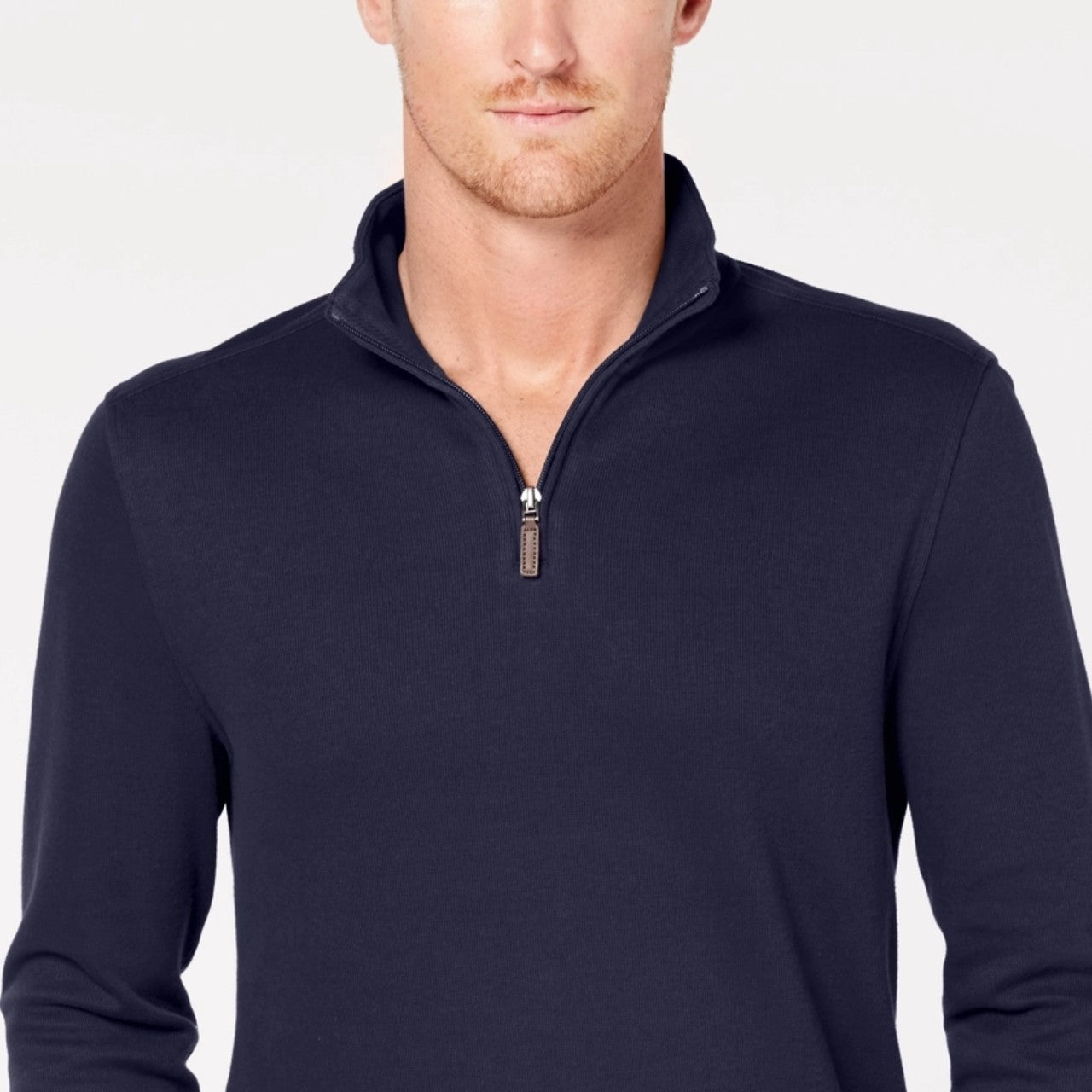 Suéter masculino Club Room com zíper de um quarto e canelado francês, azul, tamanho GG