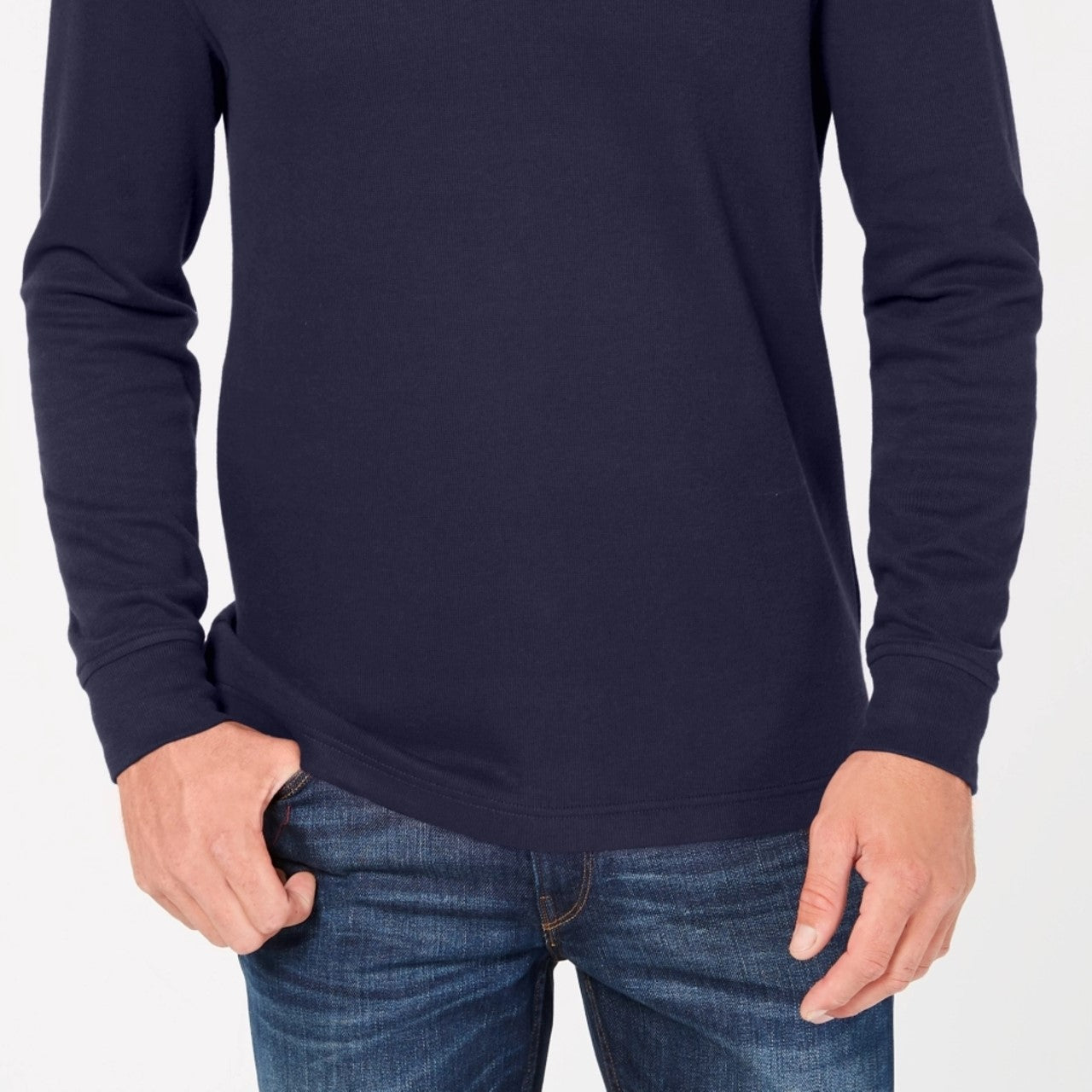 Suéter masculino Club Room com zíper de um quarto e canelado francês, azul, tamanho GG