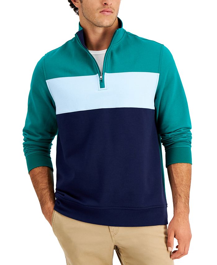 Moletom de lã com zíper de um quarto e blocos de cores masculino Club Room, verde, tamanho XX-G