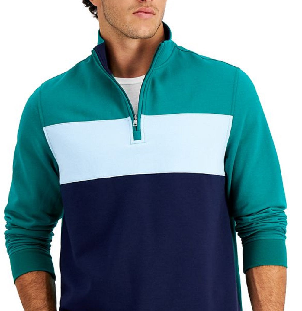 Moletom de lã com zíper de um quarto e blocos de cores masculino Club Room, verde, tamanho XX-G