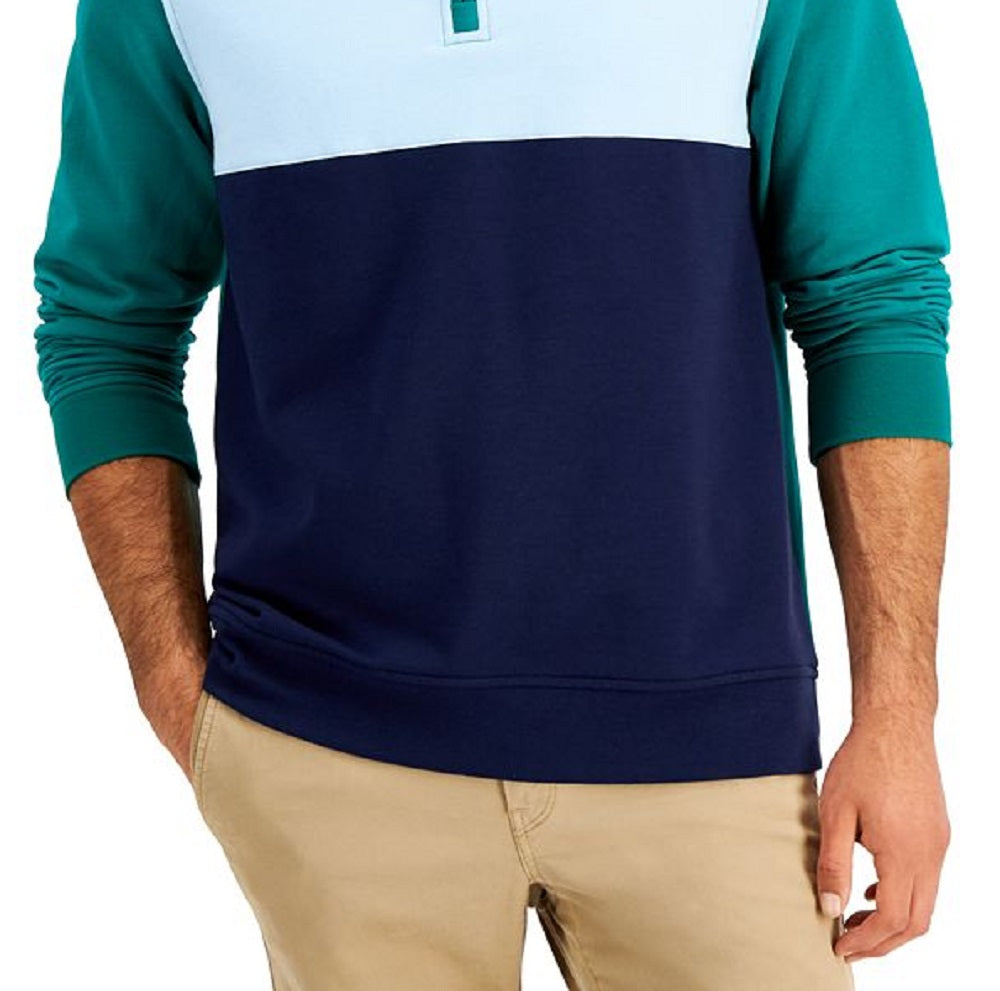 Moletom de lã com zíper de um quarto e blocos de cores masculino Club Room, verde, tamanho XX-G