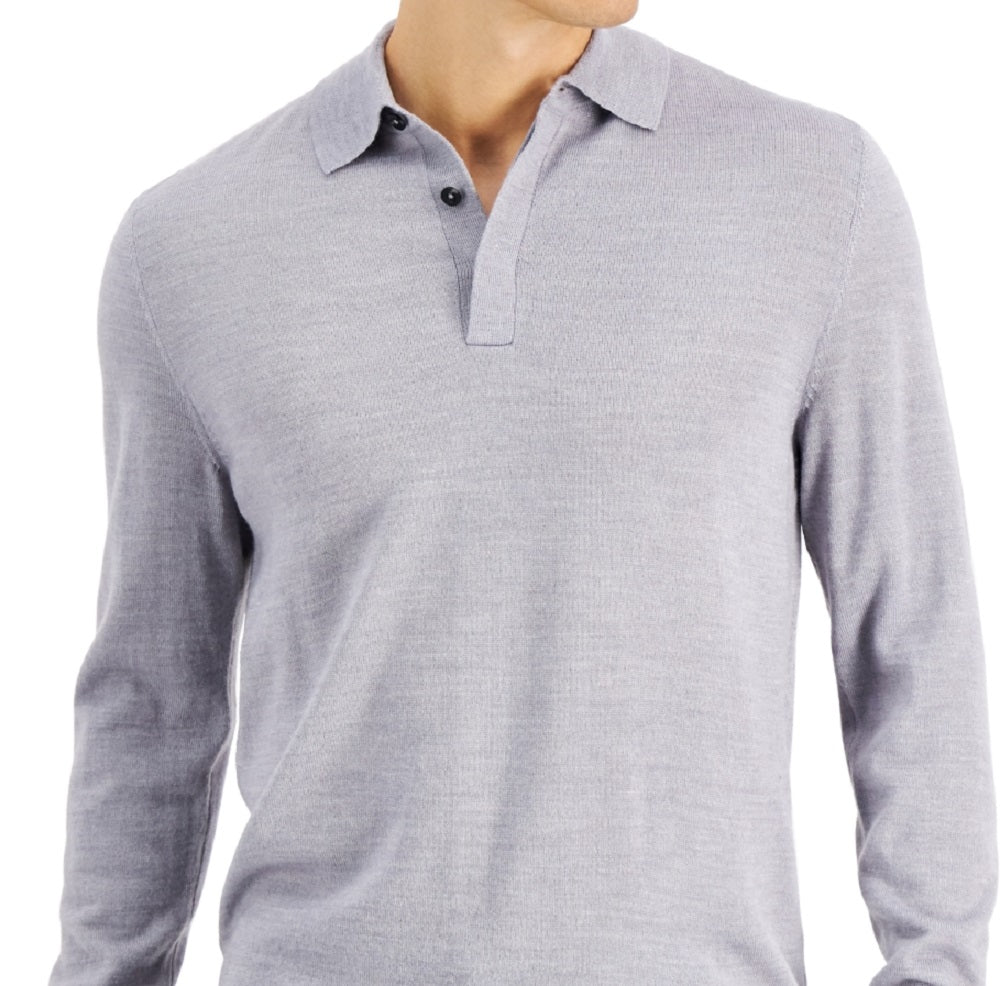 Suéter polo masculino de lã merino mesclada Club Room cinza tamanho grande