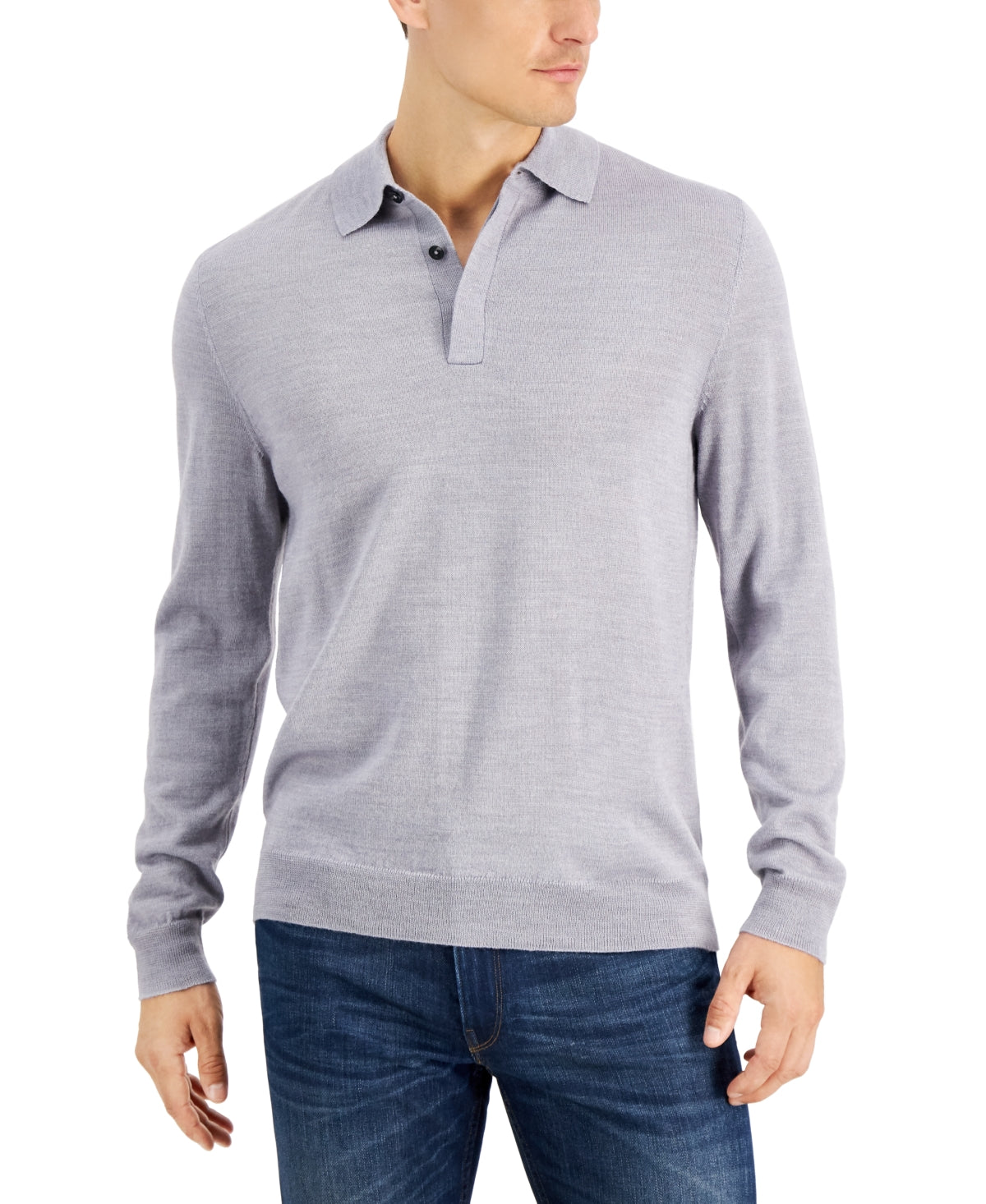 Suéter polo masculino de lã merino mesclada Club Room cinza tamanho grande