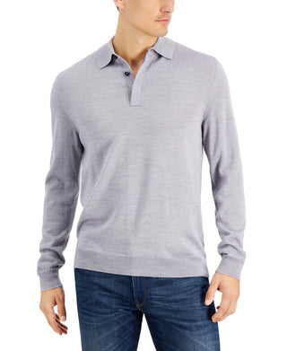 Club Room Men's Merino Wool Blend Polo Sweater Gray Size Large
