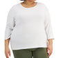 Karen Scott Blusa feminina de algodão com decote redondo, branca, tamanho 3X
