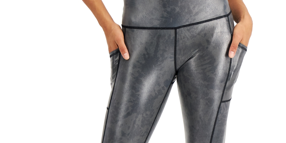 Leggings de compressão ativas brilhantes femininas ID Ideology, tamanho M, prata