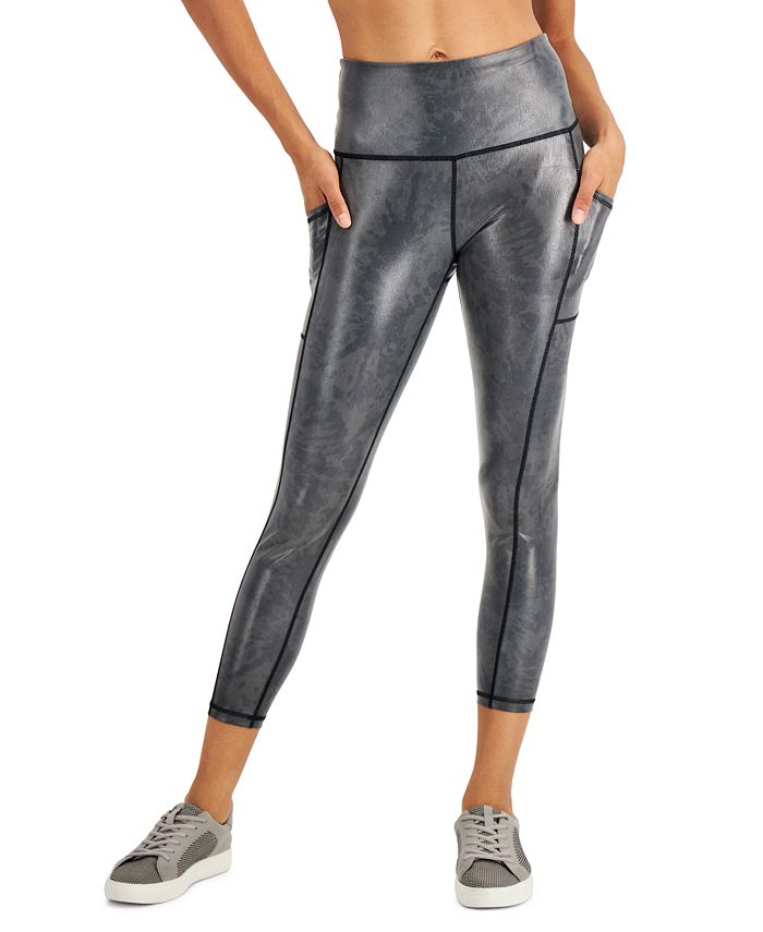 Calça feminina ID Ideology elástica com bolsos e absorção de umidade, cintura alta, preta, tamanho XXL