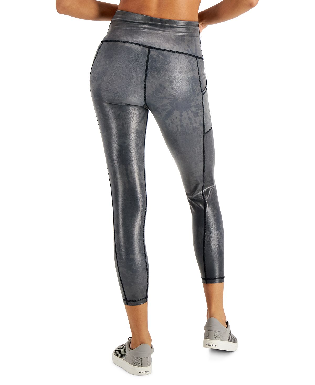 Calça feminina ID Ideology elástica com bolsos e absorção de umidade, cintura alta, preta, tamanho XXL