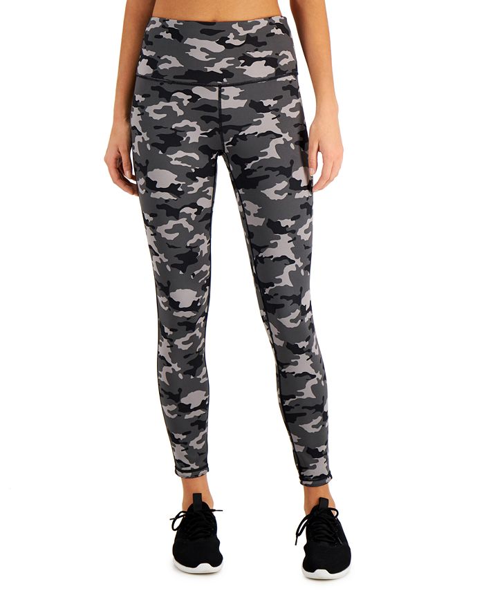 Leggings femininas Ideology Stretch com absorção de umidade e ventilação, camuflagem plana, cintura alta, preta, tamanho médio