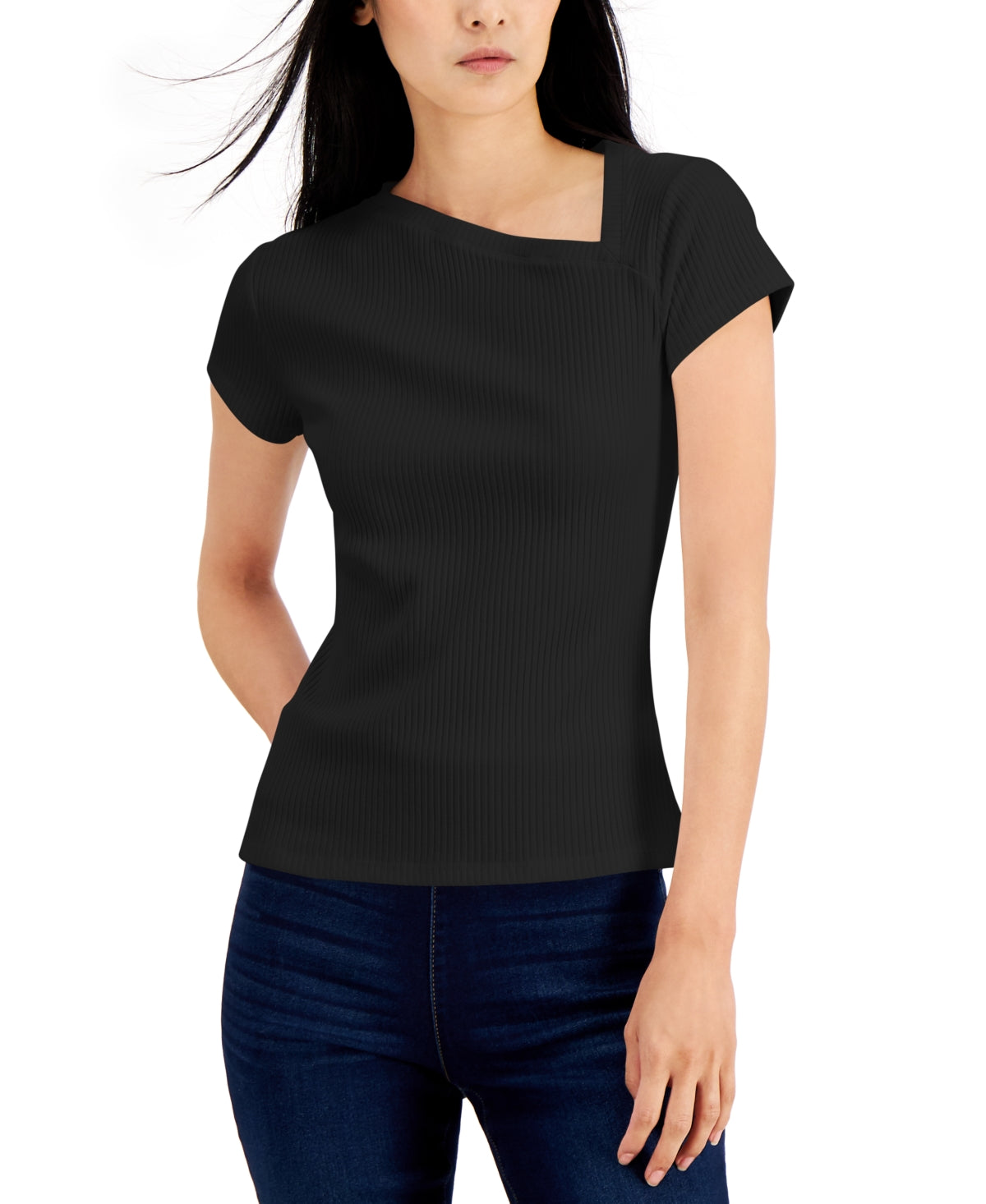 Camiseta feminina assimétrica INC International Concepts, preta, tamanho XX-G