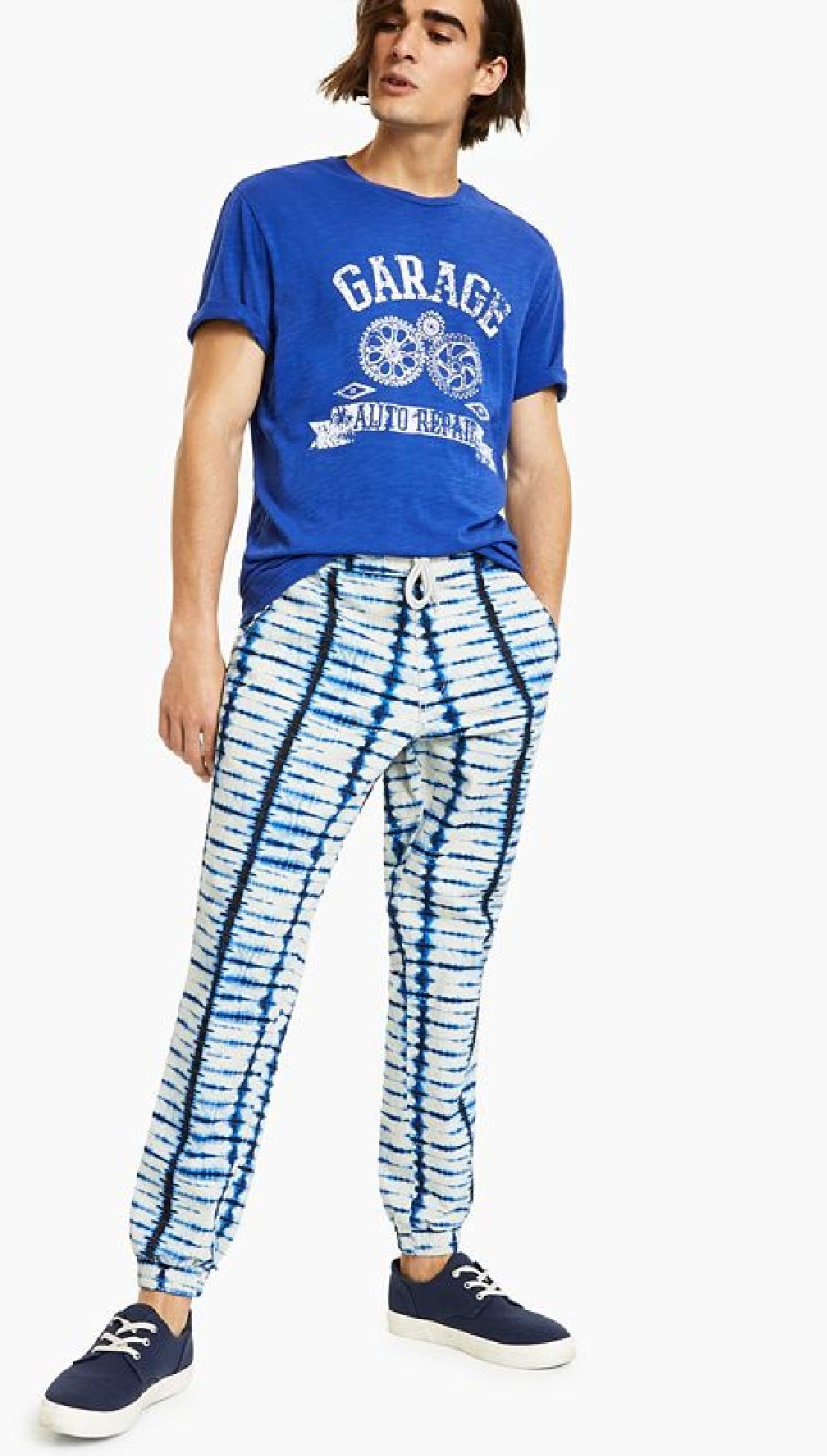 Camiseta masculina Sun + Stone Garage azul tamanho pequeno