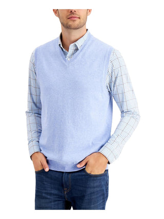 Colete masculino Club Room com decote em V liso, azul, tamanho XX-G