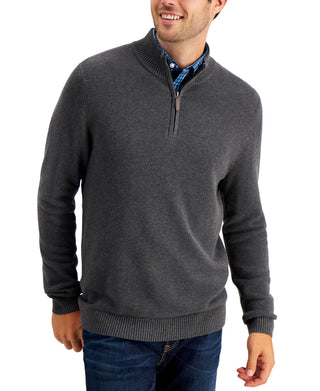 Club Room Men's Quarter Zip Textured Cotton Sweater Gray Size Large