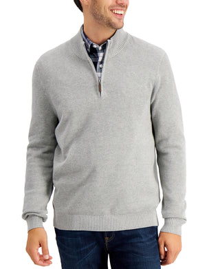 Club Room Men's Quarter Zip Textured Cotton Sweater Gray Size Medium