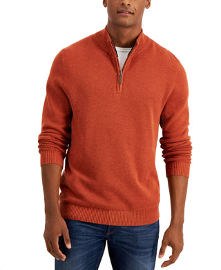 Club Room Men's Quarter Zip Textured Cotton Sweater Orange Size XX-Large