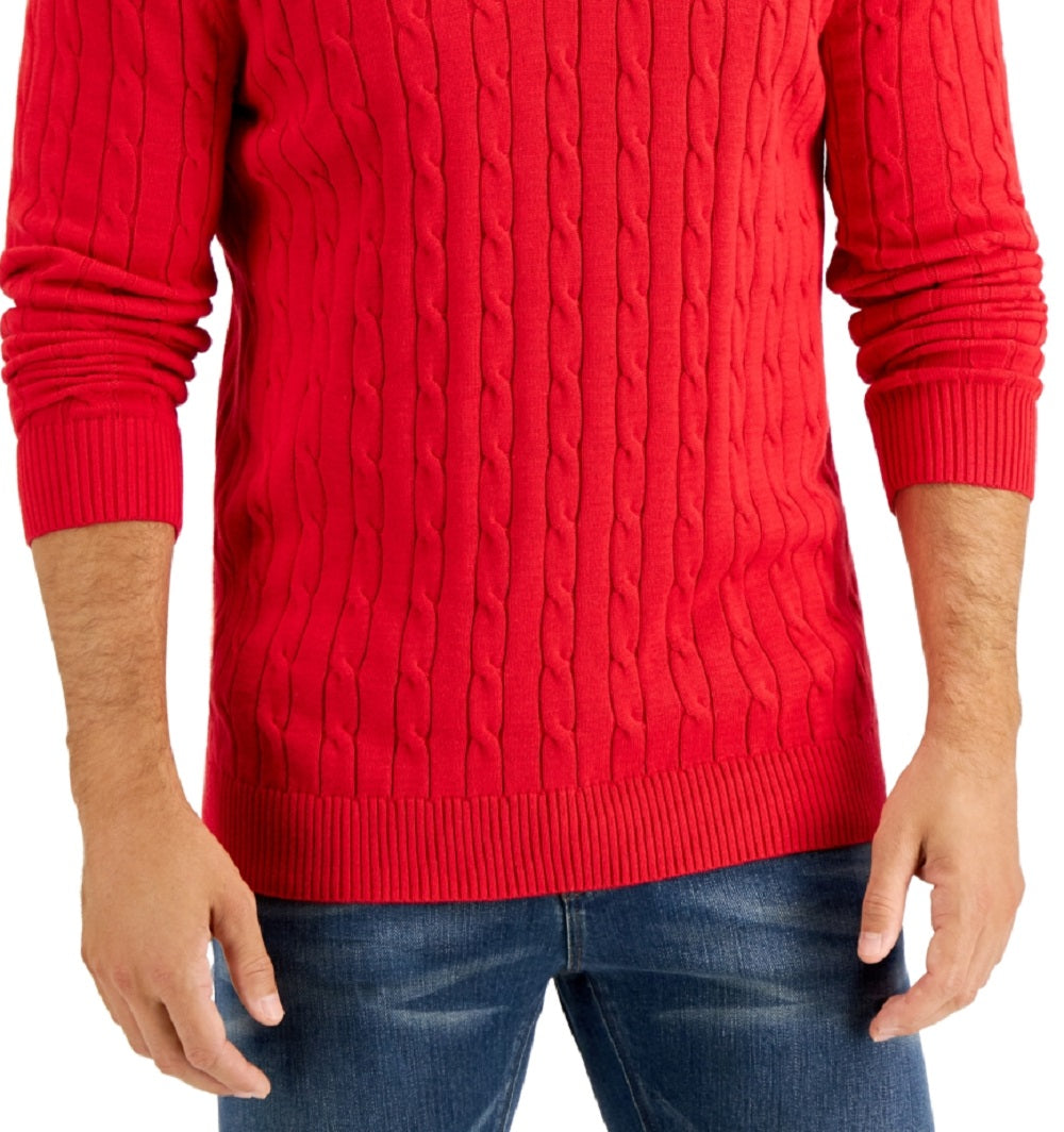 Suéter de algodão masculino Club Room, tricô com zíper e 1/4, vermelho, tamanho médio