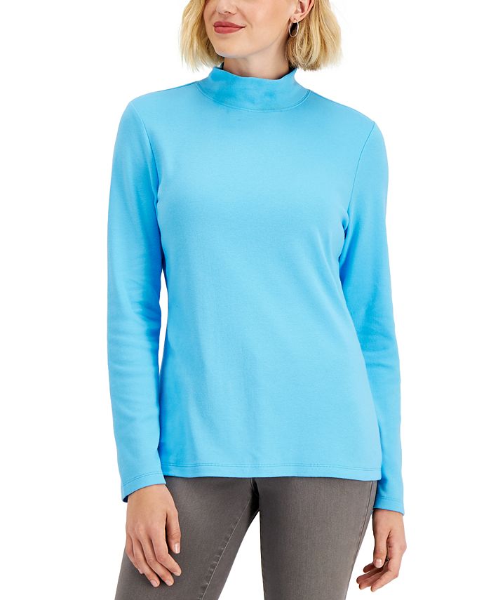 Karen Scott Blusa Feminina Gola Falsa Azul Tamanho Médio