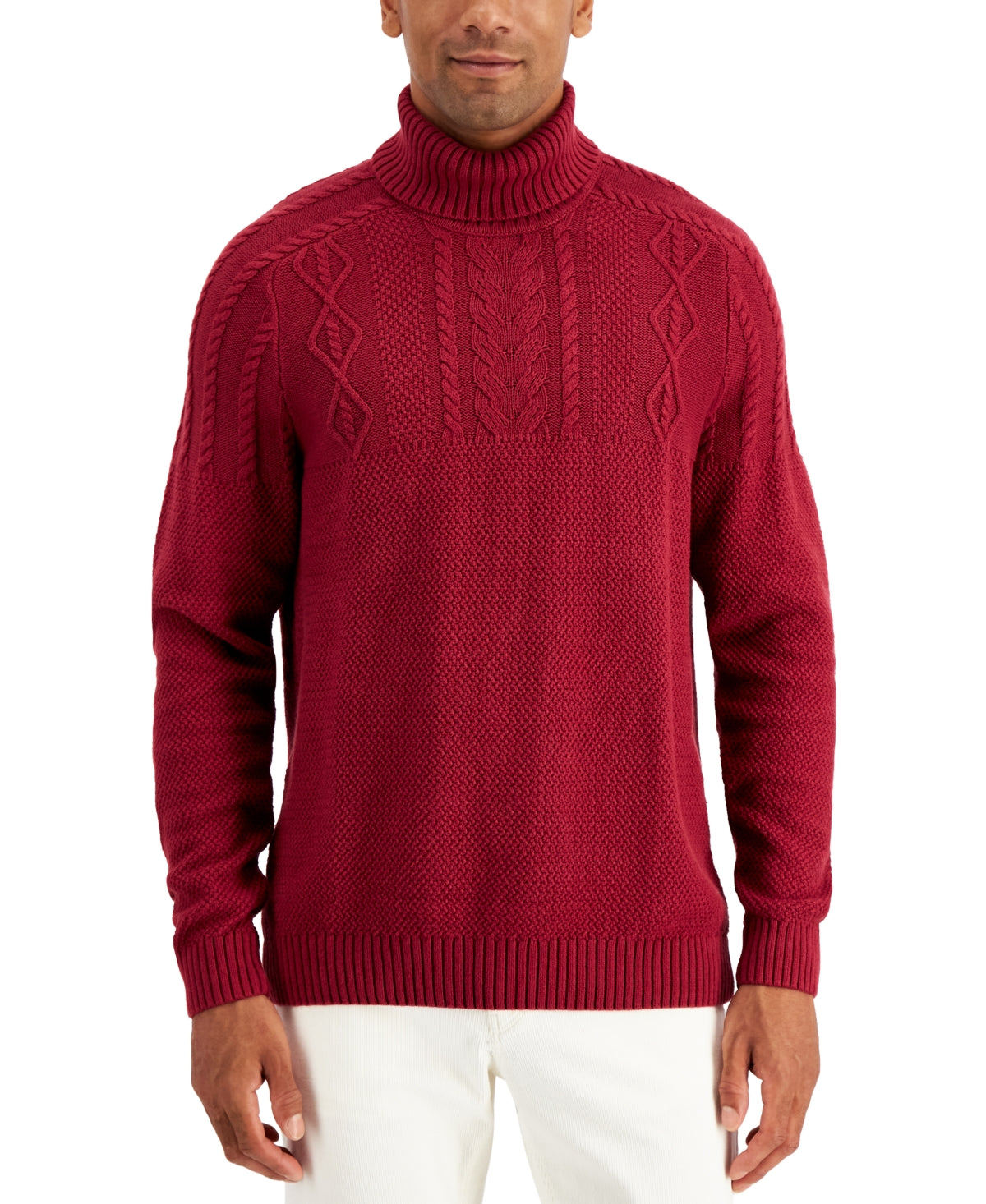 Suéter de gola alta de malha grossa masculina Club Room, vermelho, tamanho extragrande