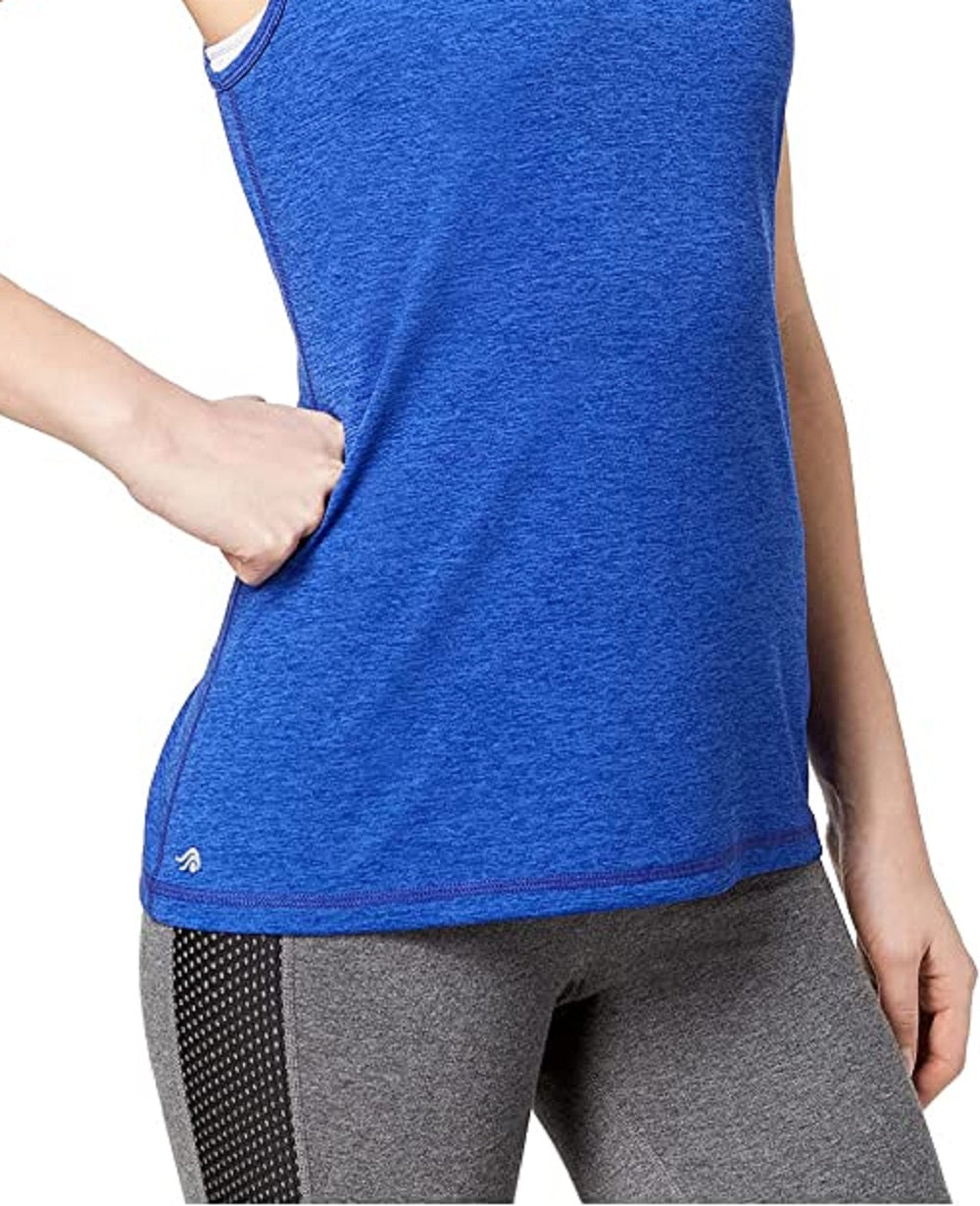 Regata feminina Ideology Plus com decote nas costas e mangas curtas, azul, tamanho 2X