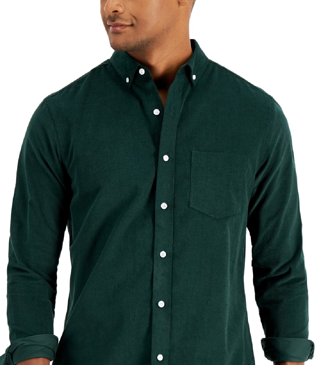 Camisa de veludo cotelê elástica masculina Club Room, tamanho regular, verde, tamanho extragrande