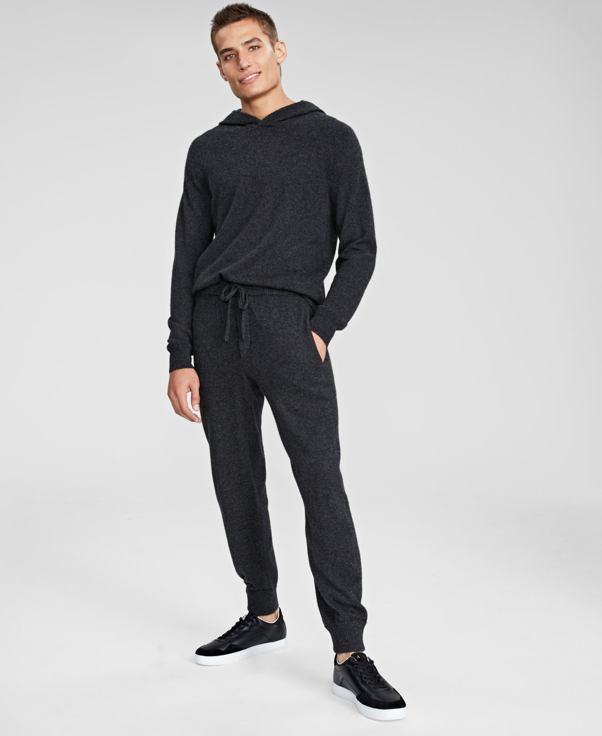 Calça jogger masculina de cashmere Club Room cinza tamanho X-G