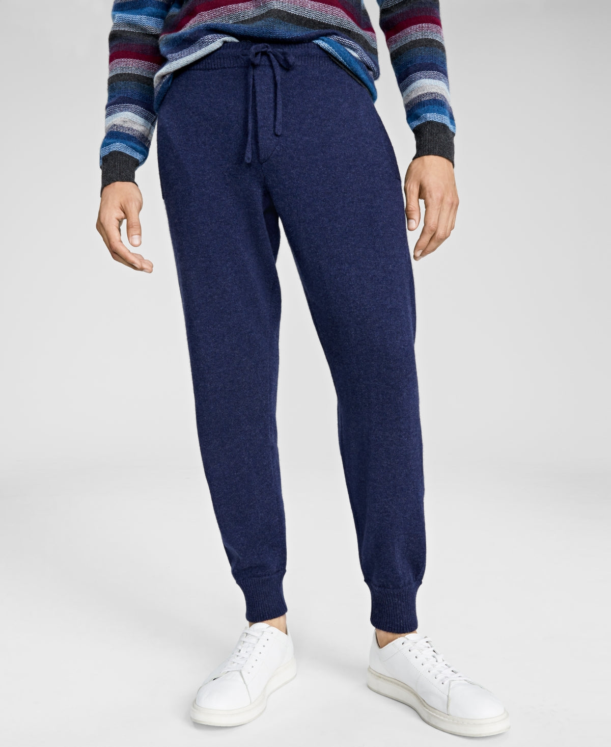 Calça de moletom masculina Club Room Luxury Navy com cordão mesclado, azul, tamanho médio