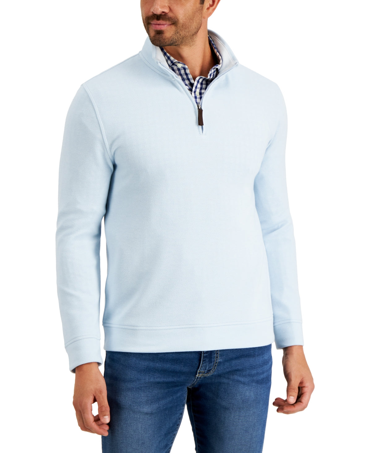 Suéter masculino Club Room Birdseye Quarter Zip Azul Tamanho XX-Grande
