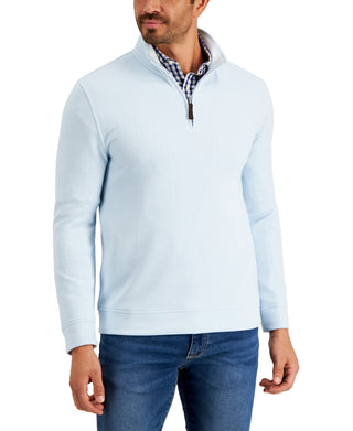 Club Room Men's Birdseye Quarter Zip Pullover Blue Size XX-Large