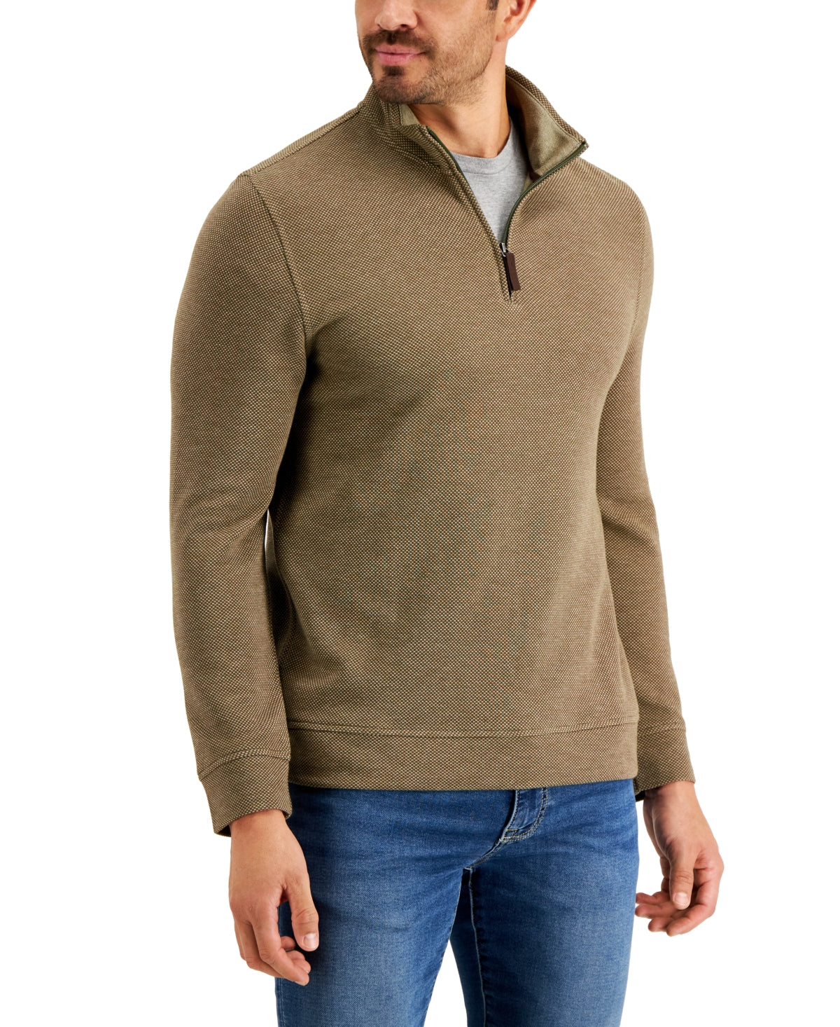 Suéter masculino Club Room Birdseye Quarter Zip Verde Tamanho XX-Grande