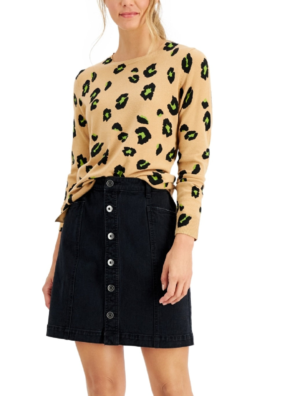 Saia jeans feminina com botões e botões, preta, tamanho 6, estilo &amp; co