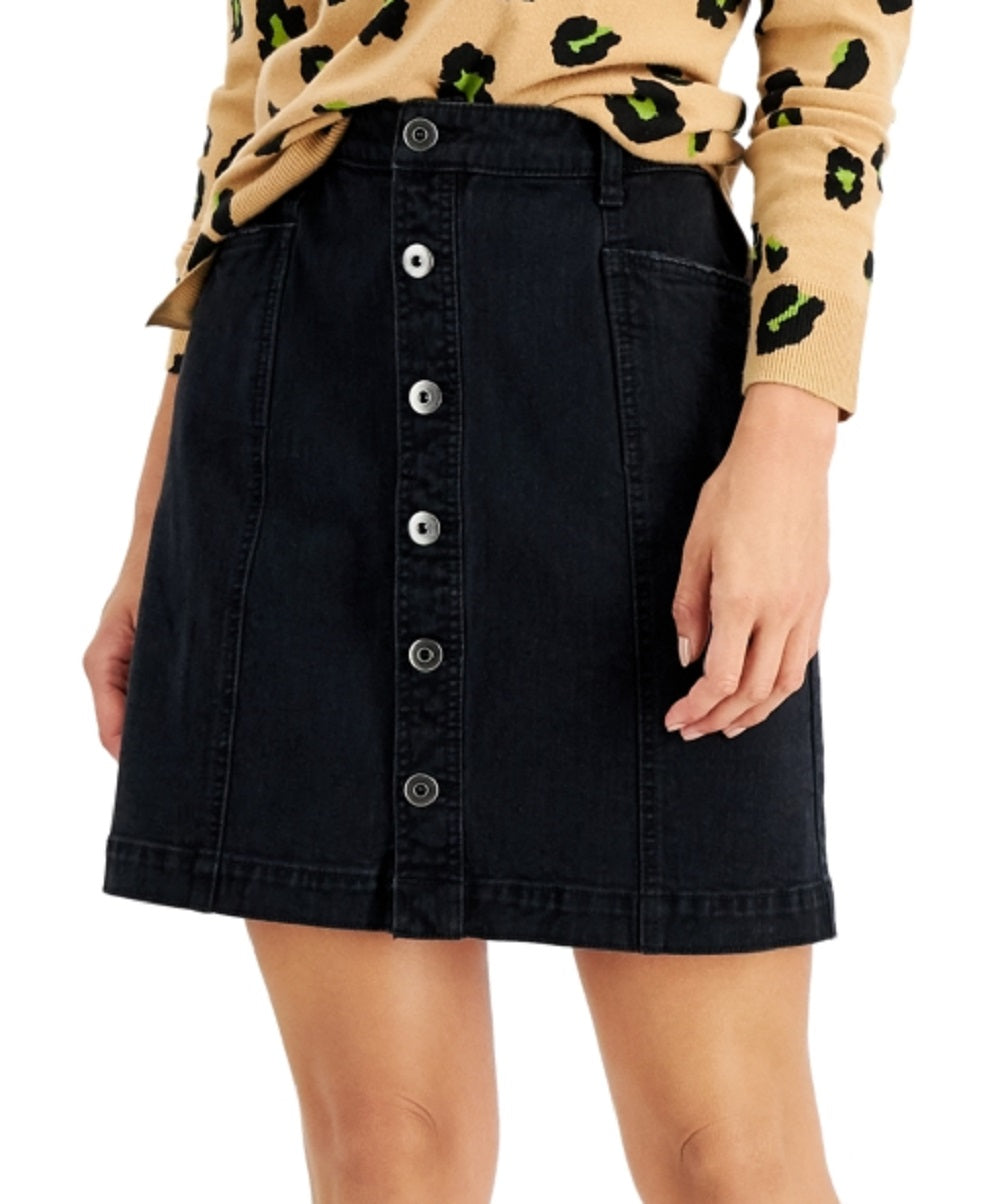 Saia jeans feminina com botões e botões, preta, tamanho 6, estilo &amp; co