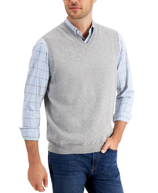 Club Room Men's Solid V Neck Sweater Vest Gray Size Medium