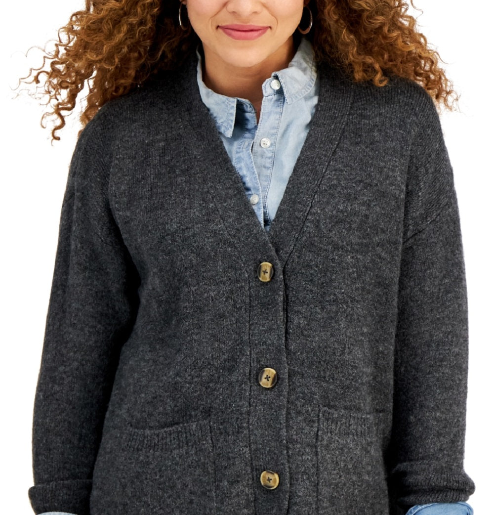 Cardigan feminino com bolso aplicado estilo &amp; co, cinza, tamanho pequeno grande