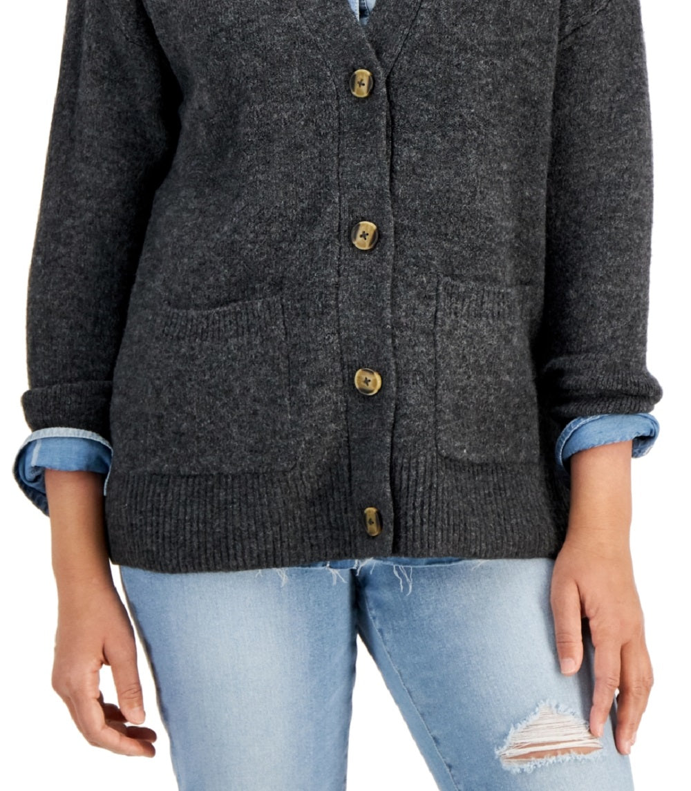 Cardigan feminino com bolso aplicado estilo &amp; co, cinza, tamanho pequeno grande