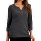 Karen Scott Top Henley de Algodão Feminino com Gola V Preto Tamanho Médio