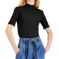 INC International Concepts Top de malha lisa com manga cotovelo e gola simulada, feminino, preto, tamanho médio