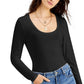 Blusa feminina com decote redondo da INC International Concepts, preta, tamanho grande