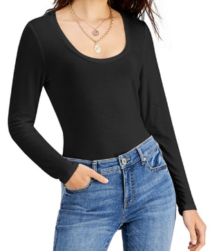 INC International Concepts Women's Scoop Neck Top Black Size Large
