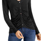 Blusa feminina de manga comprida com detalhe de botão franzido da INC International Concepts, preta, tamanho pequeno
