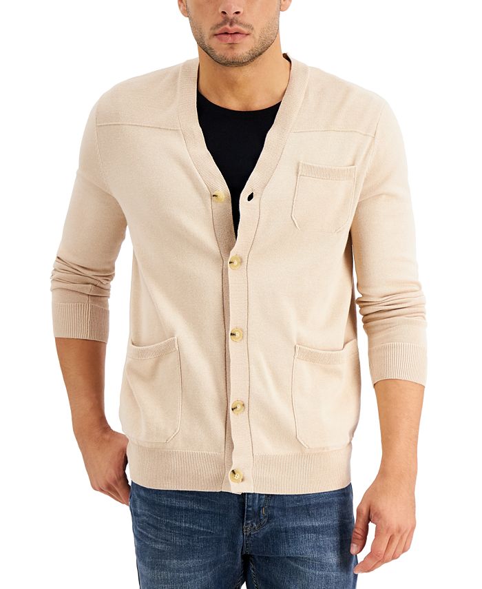 Cardigan masculino Alfani com acabamento canelado em algodão, marrom, tamanho extragrande