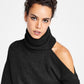 Suéter feminino de gola alta com ombros descobertos da INC International Concepts, preto, tamanho pequeno