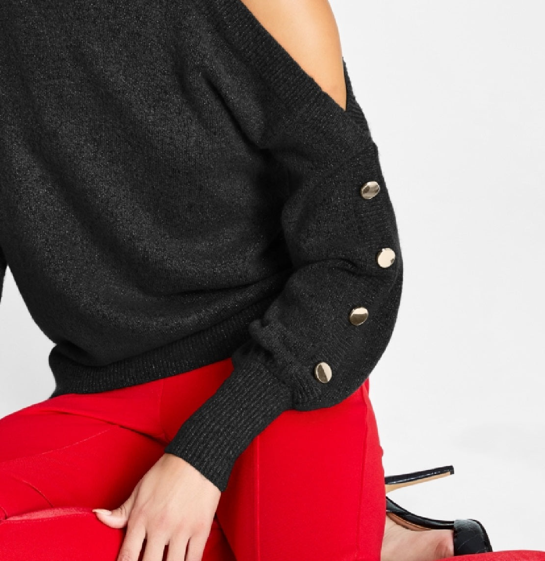 Suéter feminino de gola alta com ombros descobertos da INC International Concepts, preto, tamanho pequeno