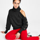 Suéter feminino de gola alta com ombros descobertos da INC International Concepts, preto, tamanho pequeno