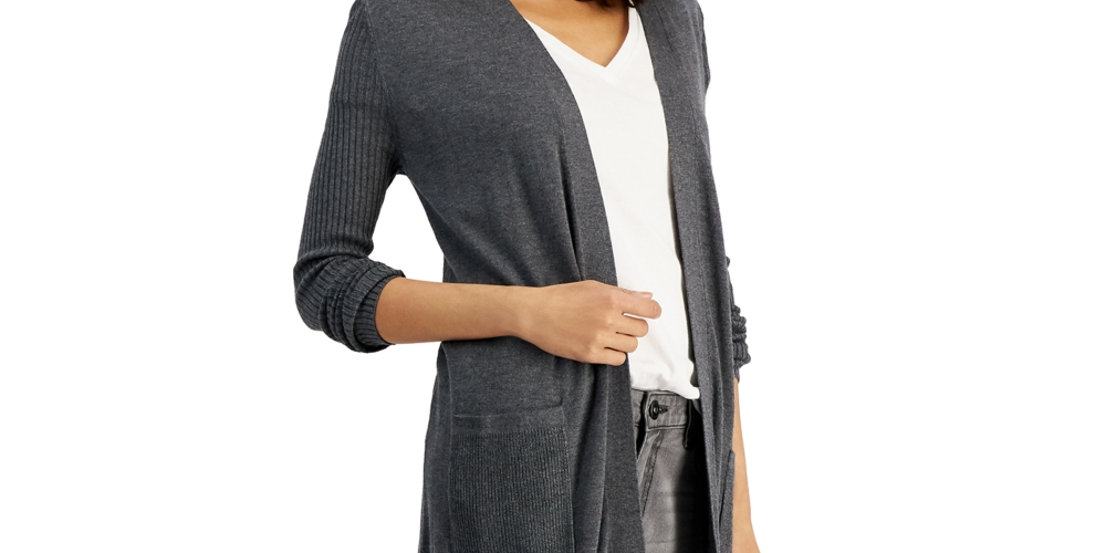 Cardigan Duster Canelado Feminino INC International Concepts Cinza Tamanho Médio