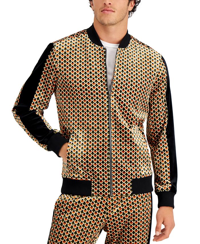 Jaqueta de corrida masculina de veludo geométrico de corte regular INC International Concepts, preta, tamanho grande