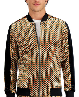 Jaqueta de corrida masculina de veludo geométrico de corte regular INC International Concepts, preta, tamanho grande