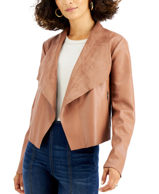 Bar III Women's Faux Leather Flyaway Jacket Brown Size X-Small