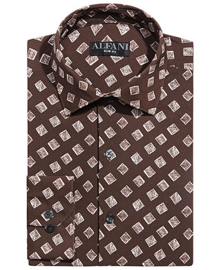 Camisa social masculina Alfani Slim Fit com elasticidade em 4 direções, marrom, 32x33